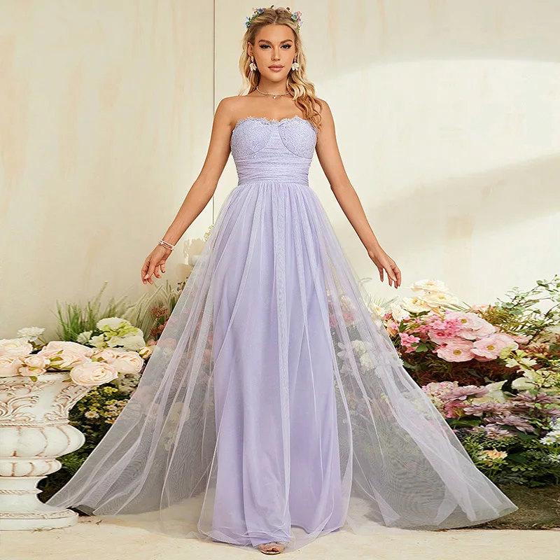 

Purple Tube Top Evening Dress Bridesmaid Dress Wedding Guest Slim Long Slim Fit Long Sleeveless Dress