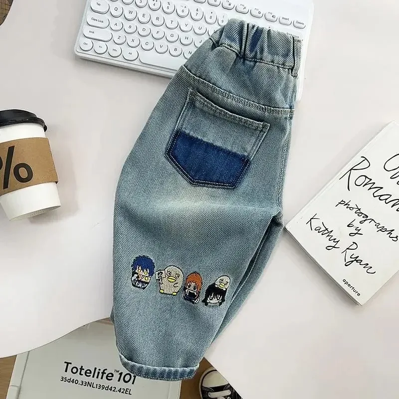 Children's Spring Embroidered Pants 2025 New Handsome Boys Versatile Soft Jeans Baby Spring Autumn Korean Edition Pants Trousers