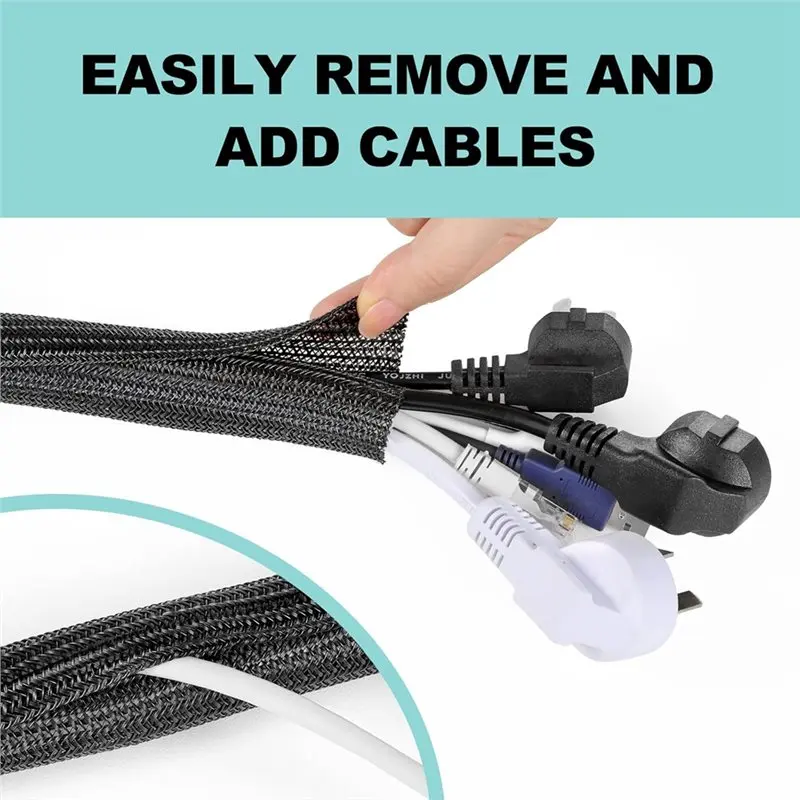 Efficient Cable Sleeve For Cat Dog Chewing, 2M Desk Cord Cover Organizer TV Wire Tubing, Pet-Proof Cord Protector