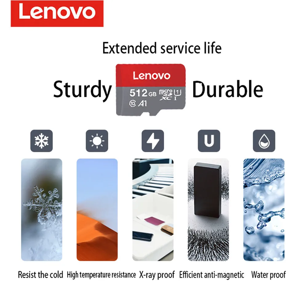 بطاقة ذاكرة Lenovo Micro SD 100% TF فئة 10 عالية السرعة A1 256GB U3 4K Cartao De Memoria Flash Memory TF Mecard C10