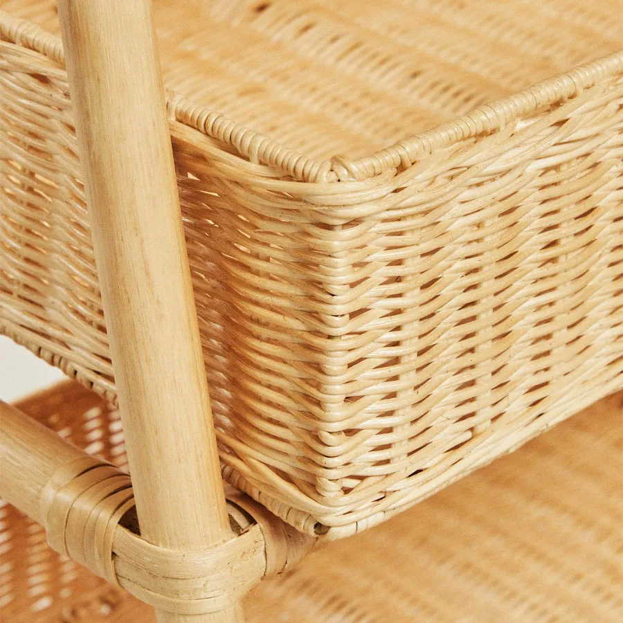 Floor-to-ceiling rattan storage rack, homestay hotel remote control storage, hand-woven three-layer storage basket