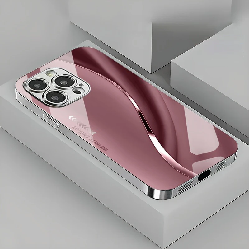 Gradient Minimalist Curve Electroplated Phone Case For iPhone 17 16 15 14 13 12 11 Pro Max Plus 16E 17 Air Tempered Glass Cover - náhled 5