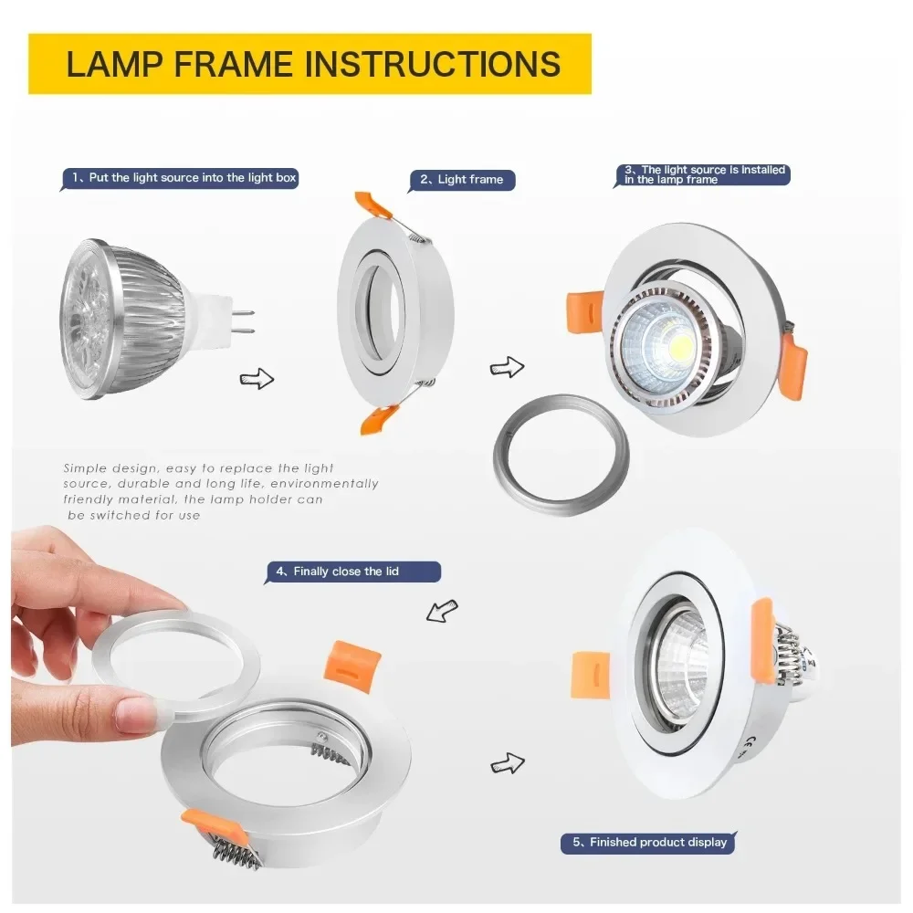 Modern Aluminum Round GU10 MR16 Adjustable Spot Light Fixture LED Downlight Ceiling Spot Light Frame