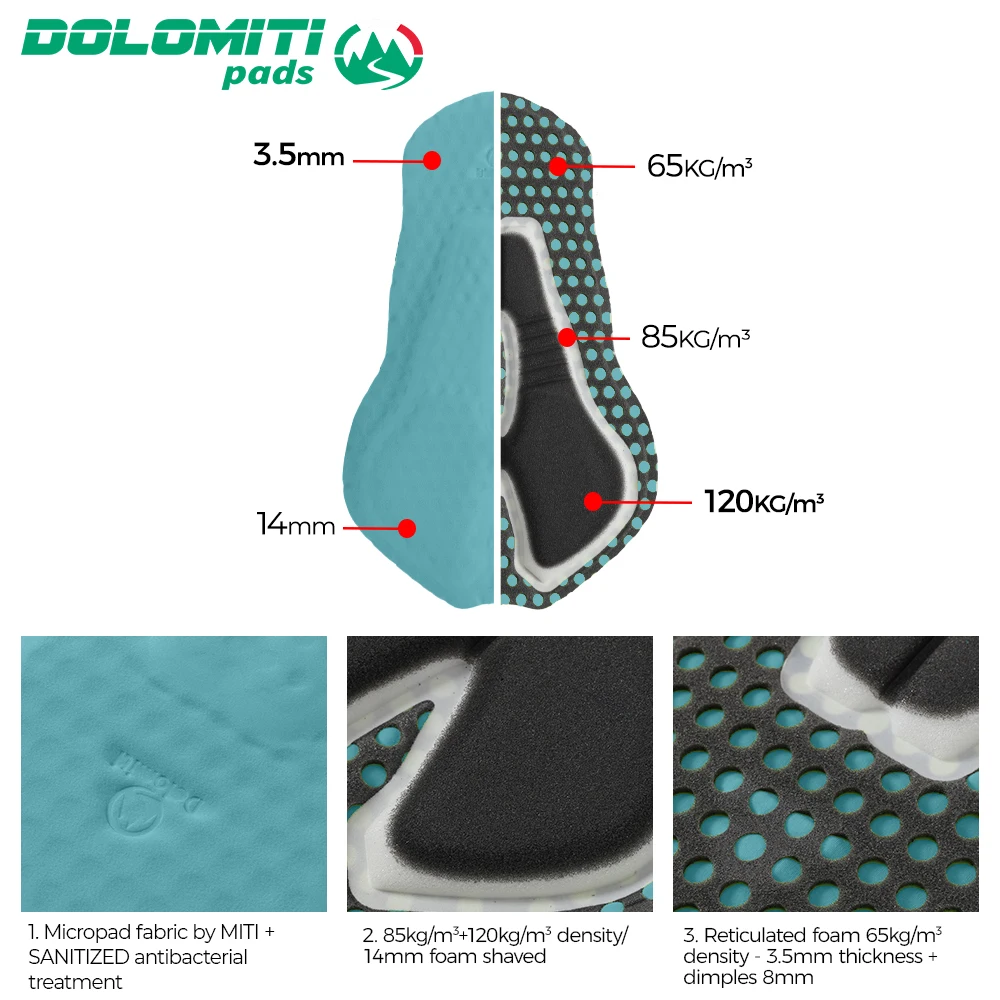RION Herren Radsport-Trägerhose Mountainbike MTB Tights Polsterung Fahrrad-Trägerhosen Fahrradausrüstung Italienisches Dolomiti-Polster 8H Outdoor-Sport – Detail 9