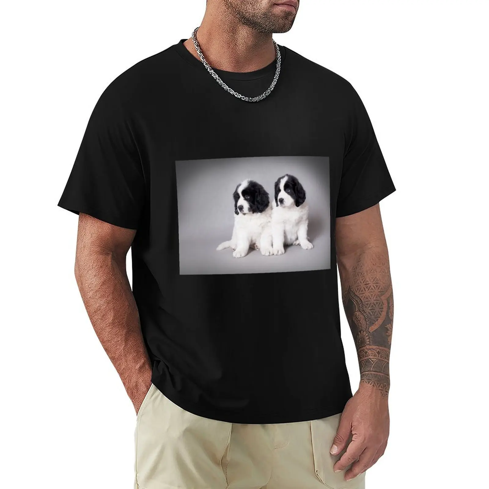 

Landseer puppies T-Shirt Large Size Loose Casual Tee