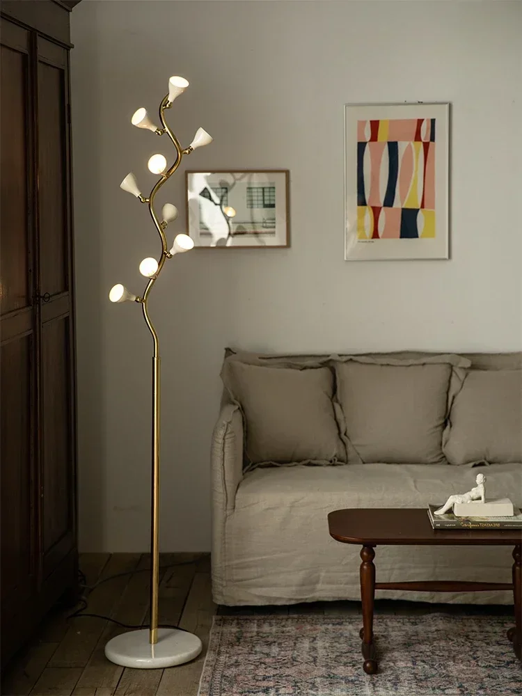Brass floor lamp living room bedroom flower art vertical ambient lamp