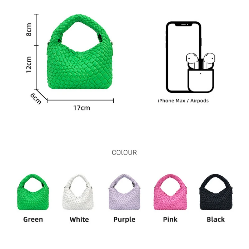 High-grade Women's Bag Niche Crescent Bag Solid Color Fashion Bag Hand-woven Crossbody Bags Temperament Unique Woven Handbag