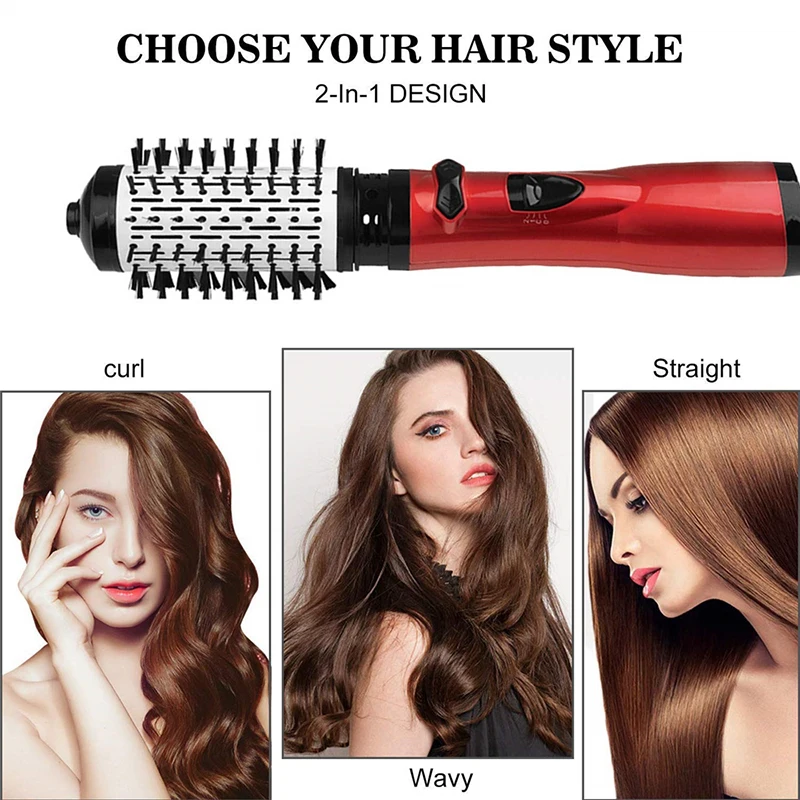 Hot Air Brush 2 Head Replaceable Hair Dryer Comb One Step Blower Strong Wind Electric Straightener Roller Curler Styling Tools