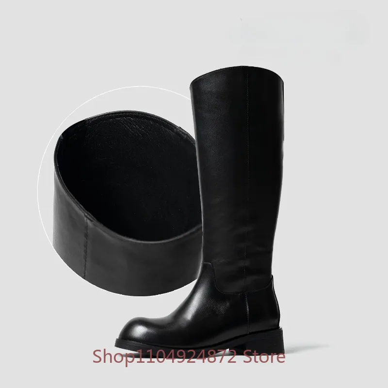 Black Genuine Leather Knee High Riding Boots Men's Shoes Half Zipper Outdoor Work Formal Chelsea Knight Long Leather Boots Male