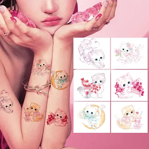 Temporary tattoo of kitten, Japanese style cute cat, waterproof and sweat-proof