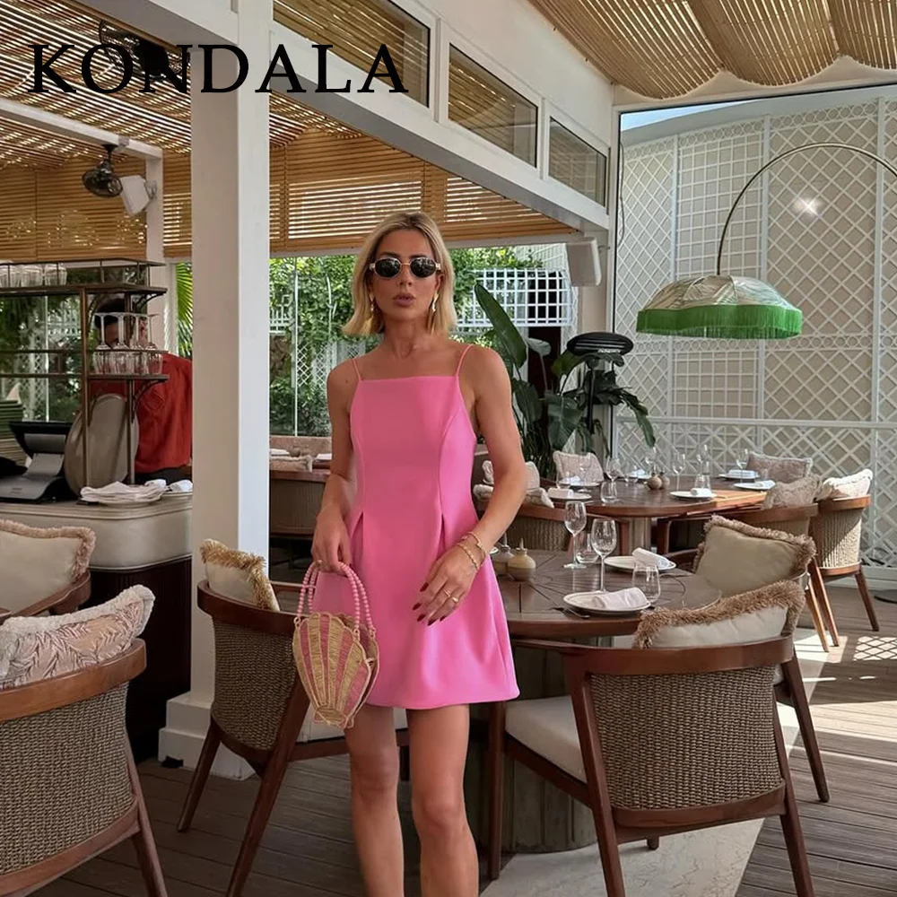 KONDALA 2025 Spring Summer Streetwear Women Cami Dresses Fashion ELegant Strapless Folds Solid Sleeveless Ladies Cami Dresses