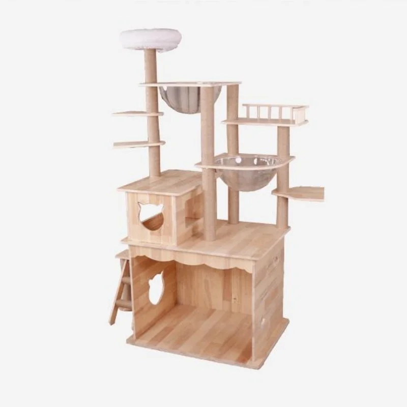 Luxury Multilayer Woven Wooden Cat House Sisal Cat Scratching Post Climbing Cat Tree Frame