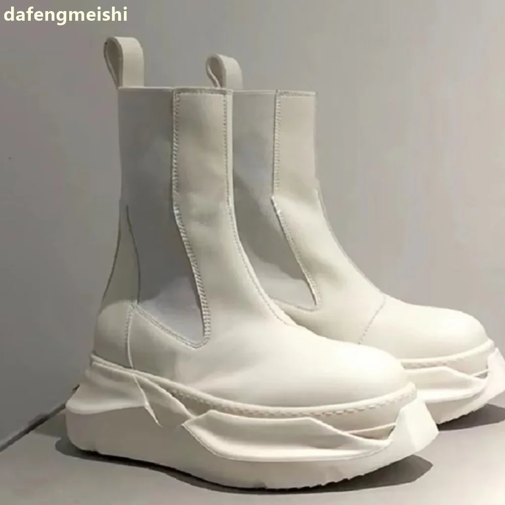 

Черно-белые ботинки челси на толстой подошве, женские эластичные короткие ботинки, увеличивающие рост, модные мотоциклетные ботинки без шнуровки на танкетке