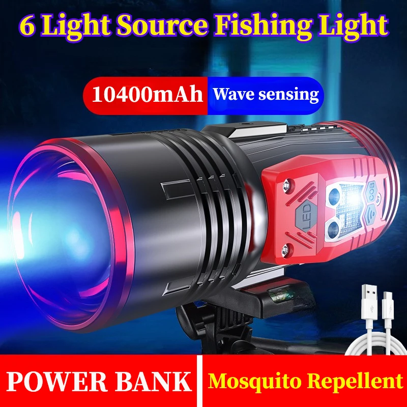 

30W Powerful Fishing Flashlight with Tripod 4 Color Searchlight Zoomable Handlamp Portable Spotlight for Outdoor Camping