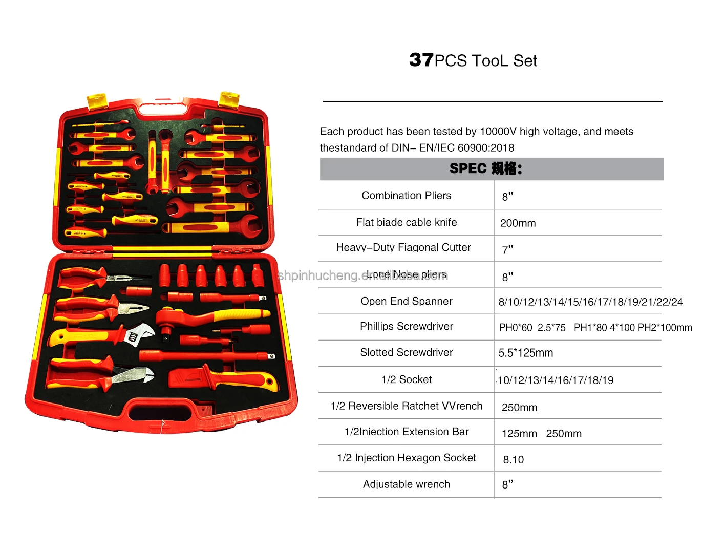 37pcs insulated car maintenance tool set, 1000V high voltage safety pliers, open wrenches and screwdrivers for auto repair