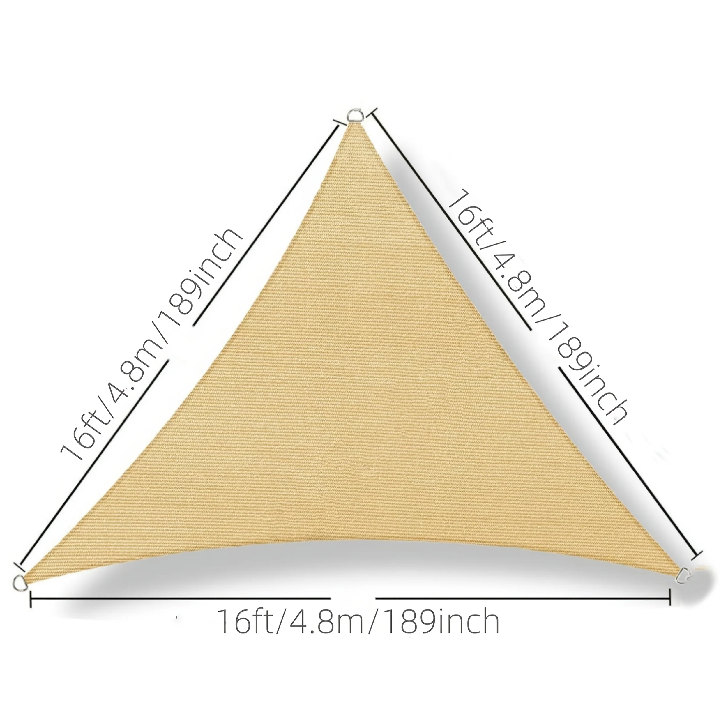 16' X 16' X 16' Sun Shade Sail Triangle Canopy, Permeable Shade Cloth Fabric Sunlight Block Patio Cover HDPE Deck Awning