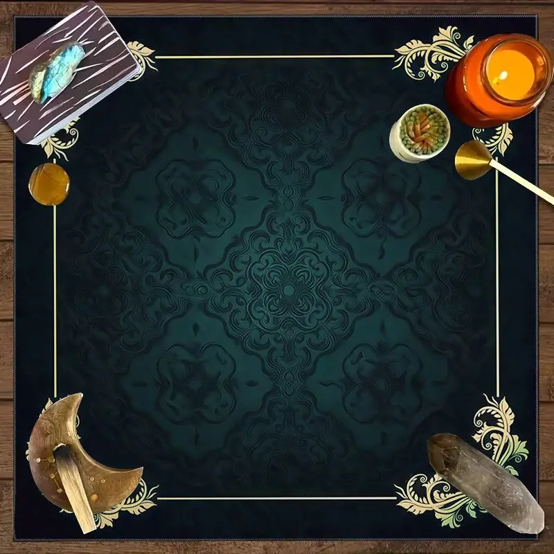 VIKAMA Dark Green European Retro Pattern Tarot Tablecloth Altar Cloth for Divination Spiritual Meditation Room Decor