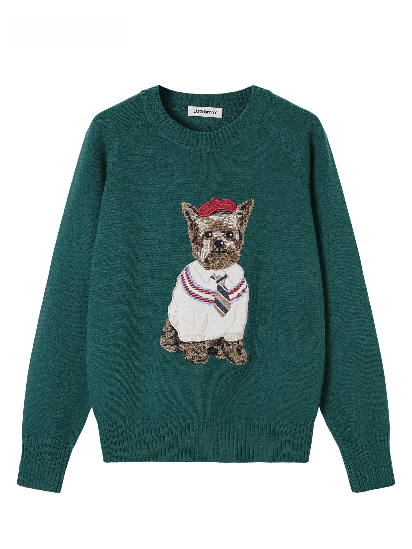 

JZZDEMM вязаный круглый пуловер с вышивкой собаки из мультфильма, женский модный базовый слой, свитер, мягкий длинный свек, осенняя одежда