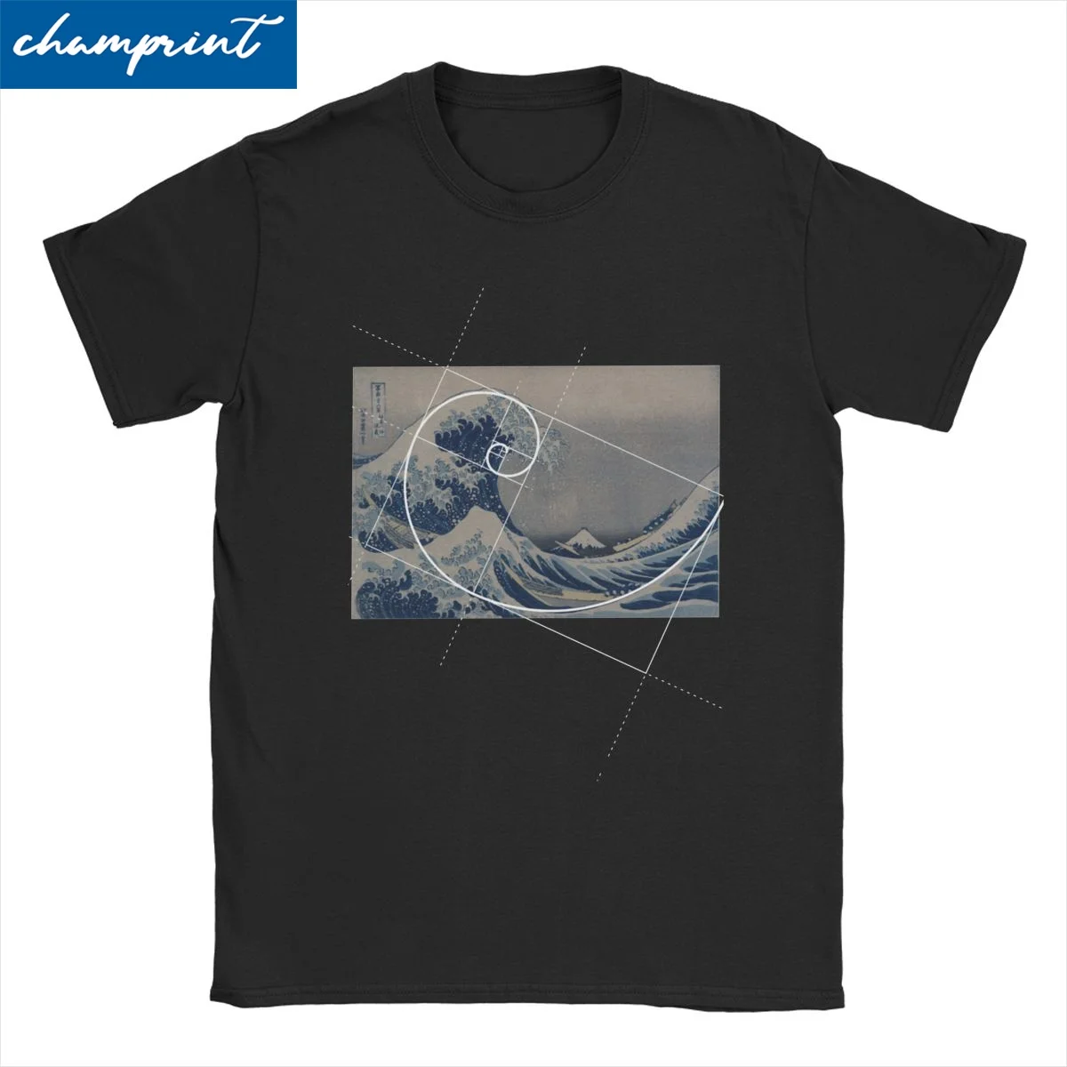 Hokusai Meets Fibonacci Sequence T-Shirts Men Women Golden Ratio Math Technical Geek Pure Cotton Tees T Shirts Plus Size Tops