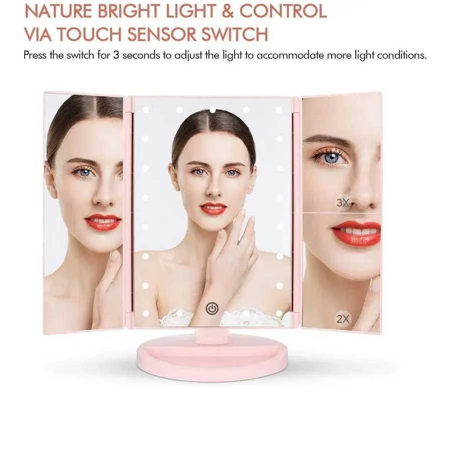 Verlichte make-upspiegel met 3x 2x vergroting, 21 LED-verlichting en touchscreen, 180 graden vrije rotatie aanrecht cosmet
