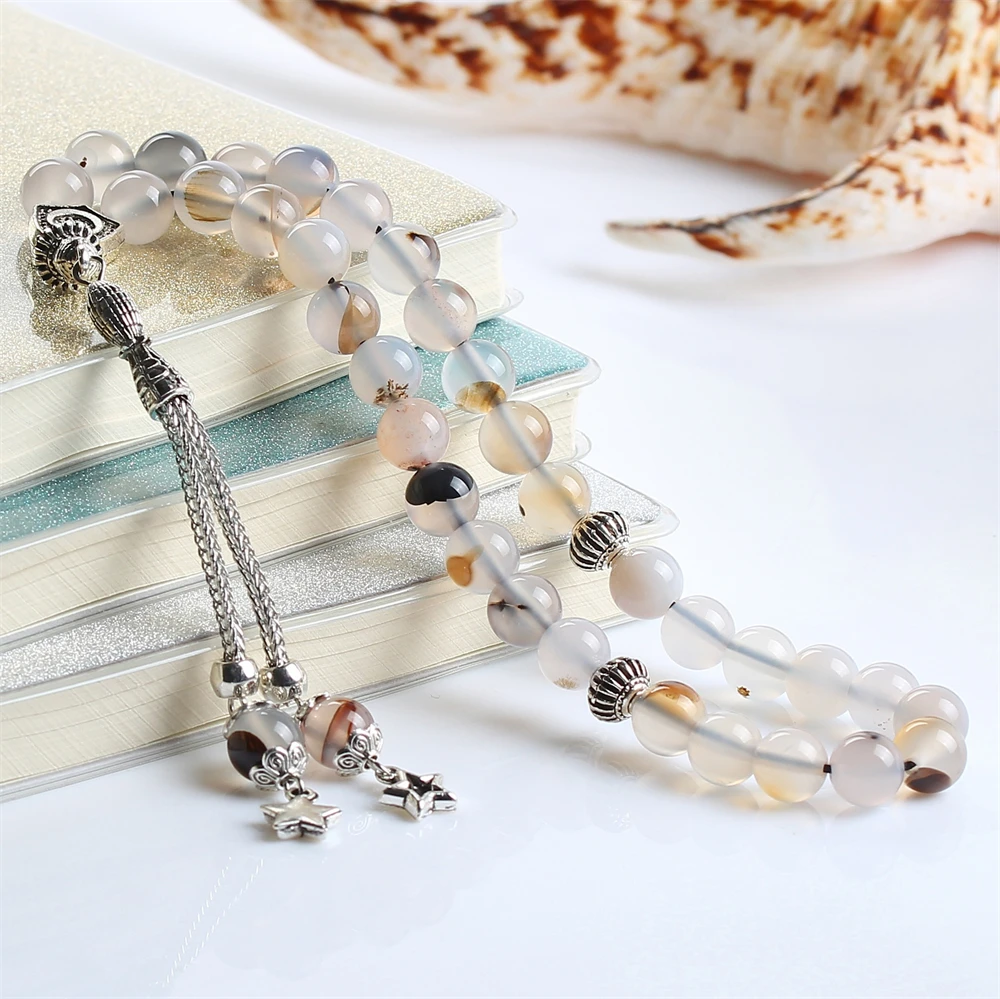 

Мужской и женский тасбих, натуральный агатовый камень, мусульманские четки, исламский Ид, Рамадан, подарки, четки 33, 66, 99 бусин