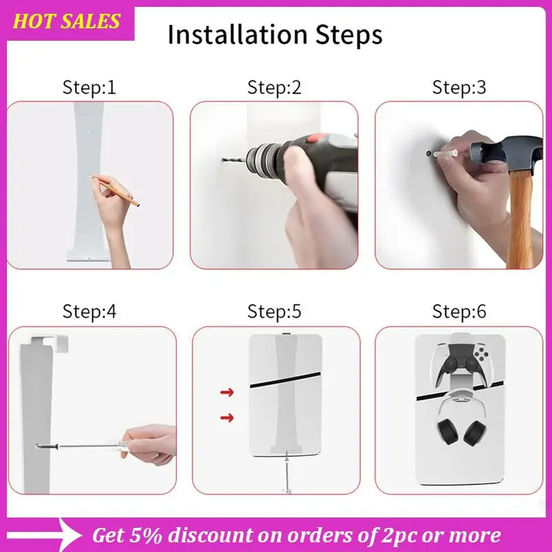 

For PS5 Slim Console Wall Bracket Hanging Storage Bracket With Headphone Handle Storage Rack Storage Accessories White,Requisite