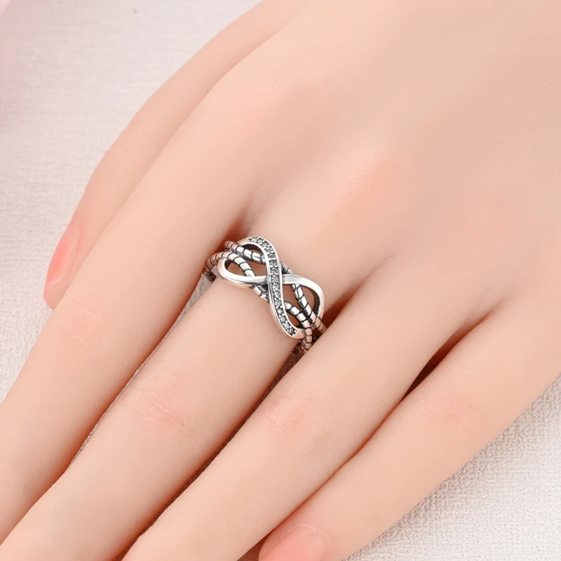 الأصلي 925 فضة خاتم تألق لانهائي متشابكة الحب الدائري للنساء مجوهرات للبنات هدايا المناسبات عيد ميلاد