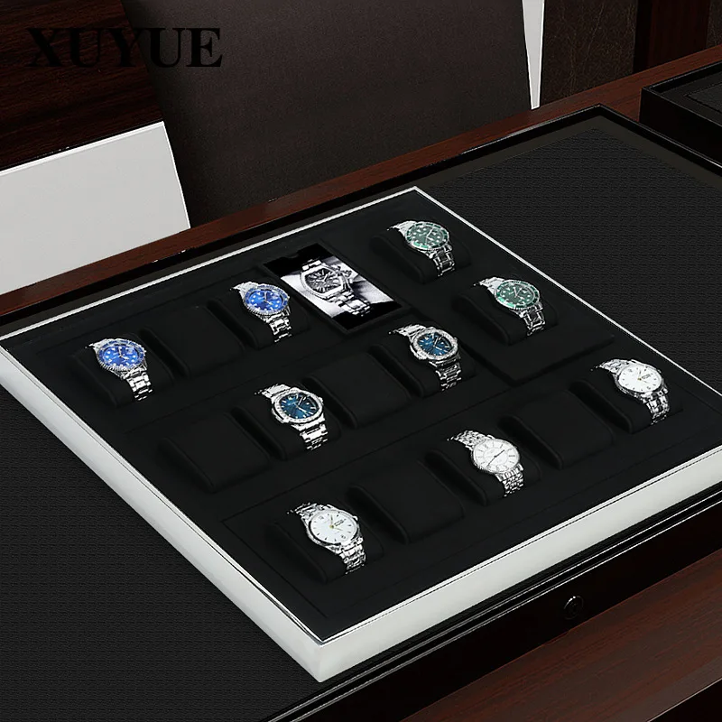 حامل عرض ملحقات جديد، مجموعة ساعات سوداء رفيعة للغاية، عرض نافذة وتخزين، دعائم عرض للساعة #4