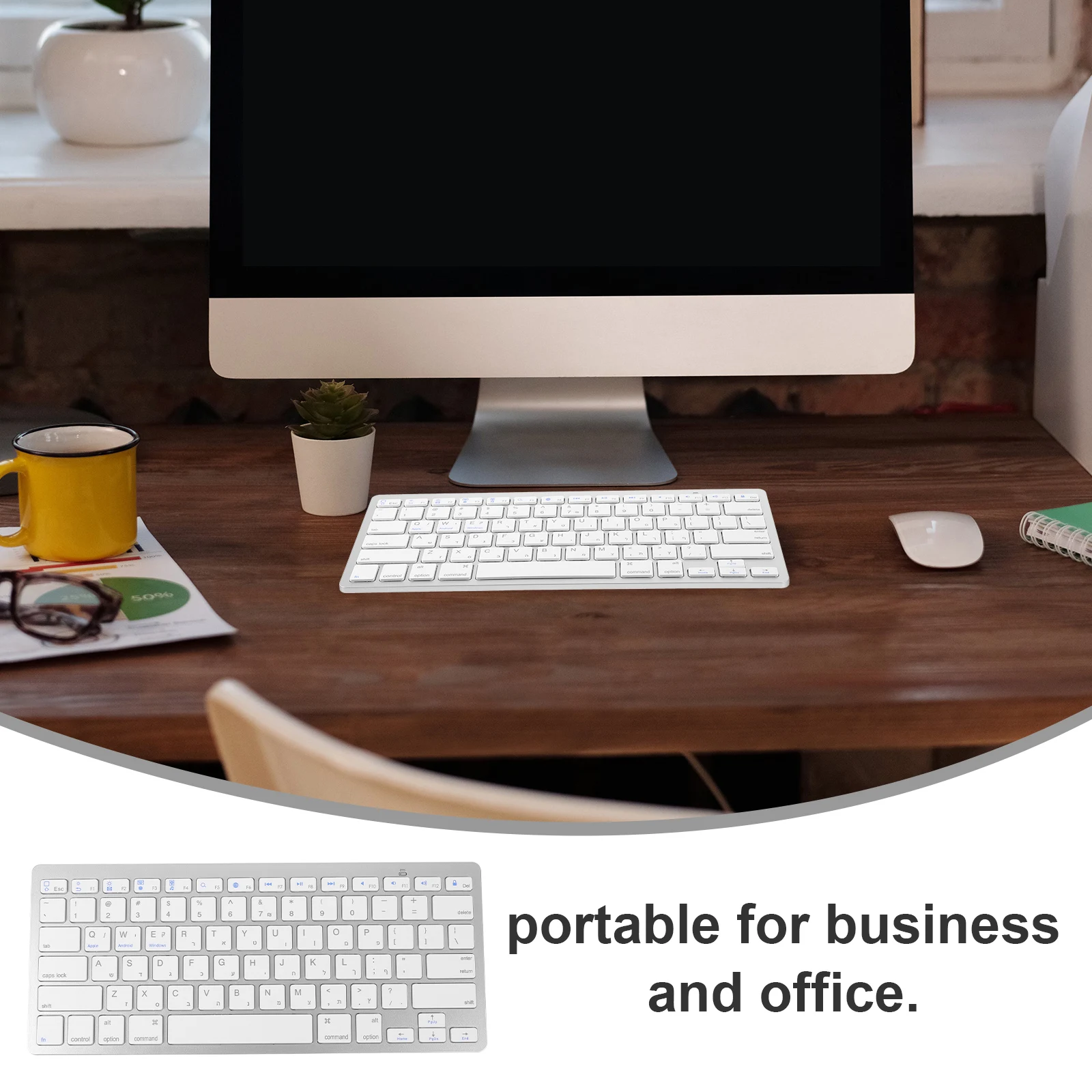 

Wireless Keyboard Hebrew Language Silent Ultra Thin Full Size Portable Computer Accessory Compact Keyboard Computer Accessory