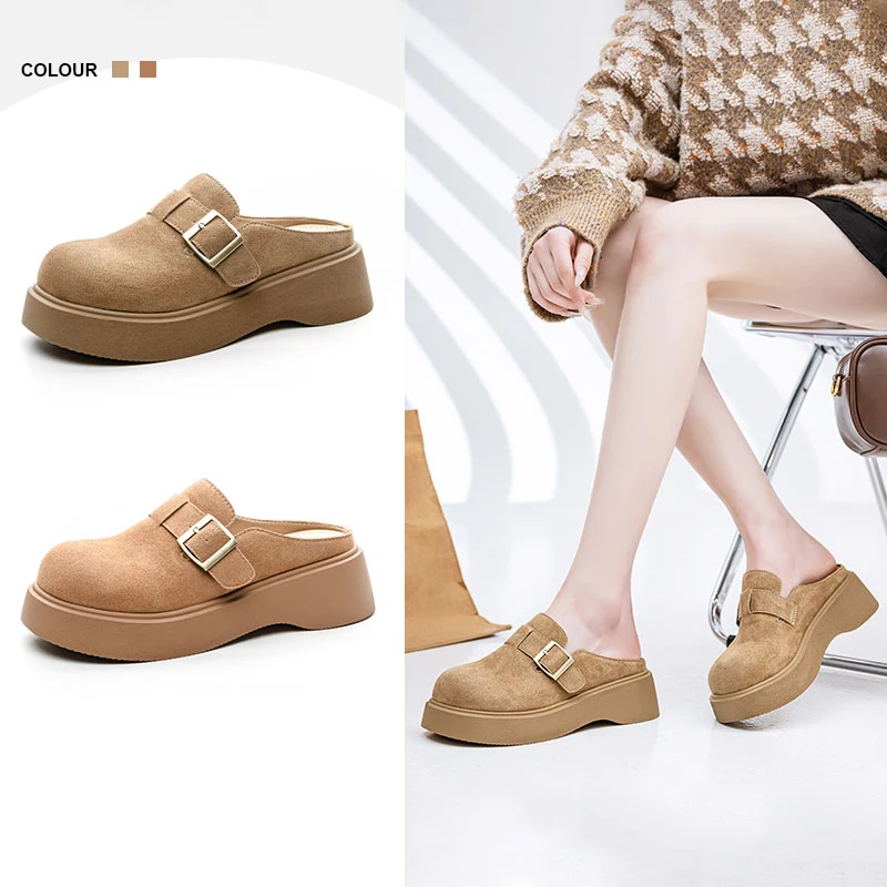 New Fahion Women's Sandals Genuine Leather Platform Women Shoes Outdoor Light Thick Soles Height Increasing Women Slippers