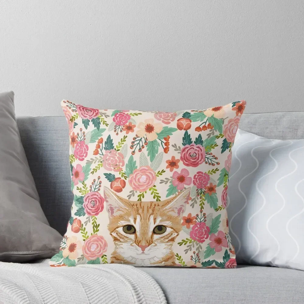 Orange Tabby floral cat head cute pet portrait gifts for orange tabby cat must haves Throw Pillow Cushion Cover pillow