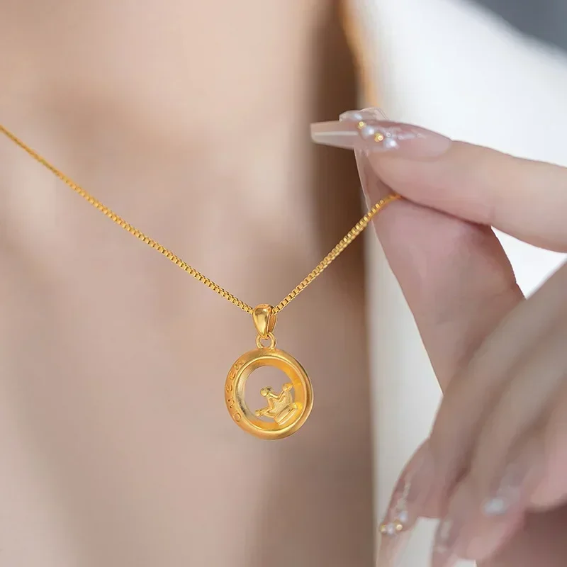 

9999 real gold 24K yellow gold Light Luxury Crown Collarbone Necklace