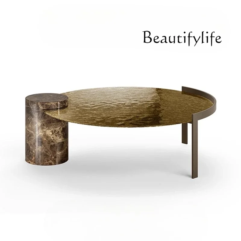 Si Nordic Modern Designer Water Ripple Glass Round Tea Table Model Room Living Room Coffee Table