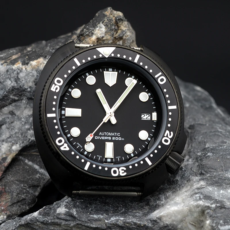 Black Diving Men’s Watch With NH35 Automatic Mechanical Stainless Steel  200M Waterproof Resistance Turtle Abalone For Skx6105