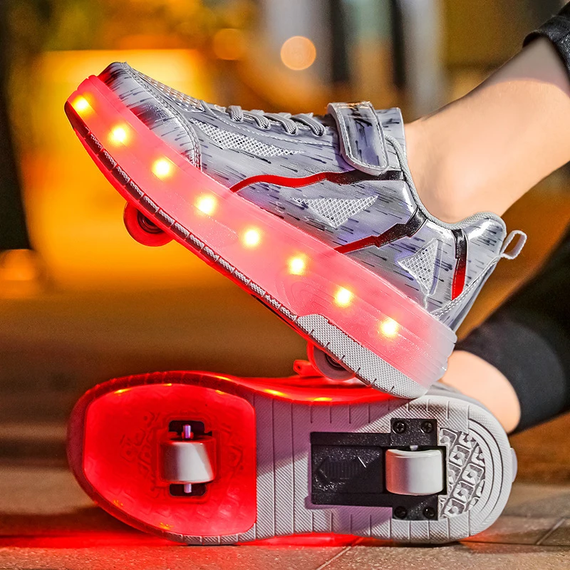 Sapatos de patins brilhantes infantis com rodas, luz LED, sapatos para meninos e meninas, o melhor presente para festa de aniversário, dia de Natal