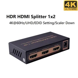 HDMI-compatible Splitter 4K@60Hz UHD HDR Scaler Down 1x2 HDMI-compatible Splitter 1 In 2 HDCP2.2 HDMI 2.0 4:4:4 18Gbps Cascade