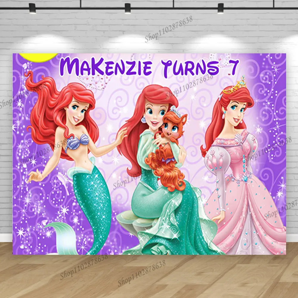 ที่กําหนดเอง Disney Mermaid ฉากหลัง Photocall Princess Ariel Girl First Party พื้นหลังอุปกรณ์ตกแต่ง Baby Photo Studio