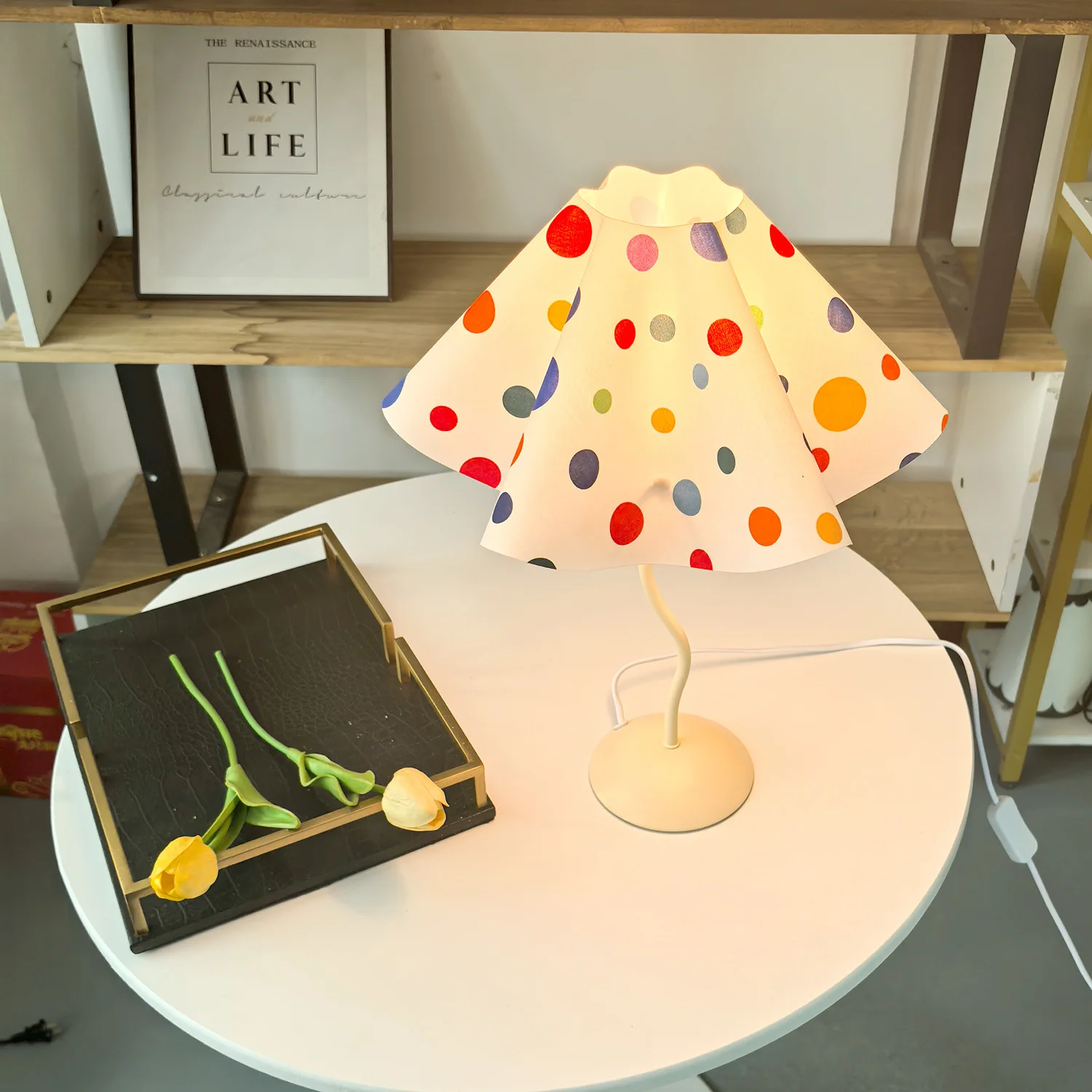 Umbrella Petal Table Lamp Bedside Decoration Lamp Living Room Irregular Color Polka Dot fabric Ambient Lamp Night Light