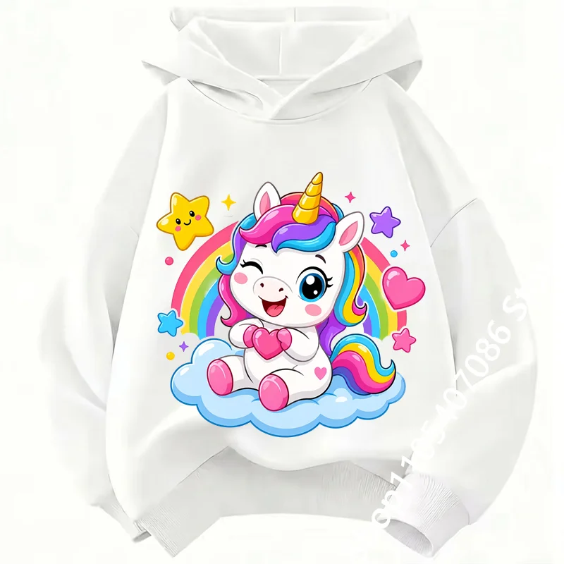 Autumn Winter Cute Unicorn Print Children's Hoodie Top Fashion Sports Long Sleeve Casual Boys Girl Pullover Kid Sweatshirt Coats