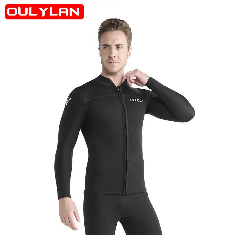 

Oulylan New 3mm Neoprene Men Diving Jacket Warm Sunscreen Long Sleeved Split Swimming Surfing Deep Snorkeling Wetsuit Top