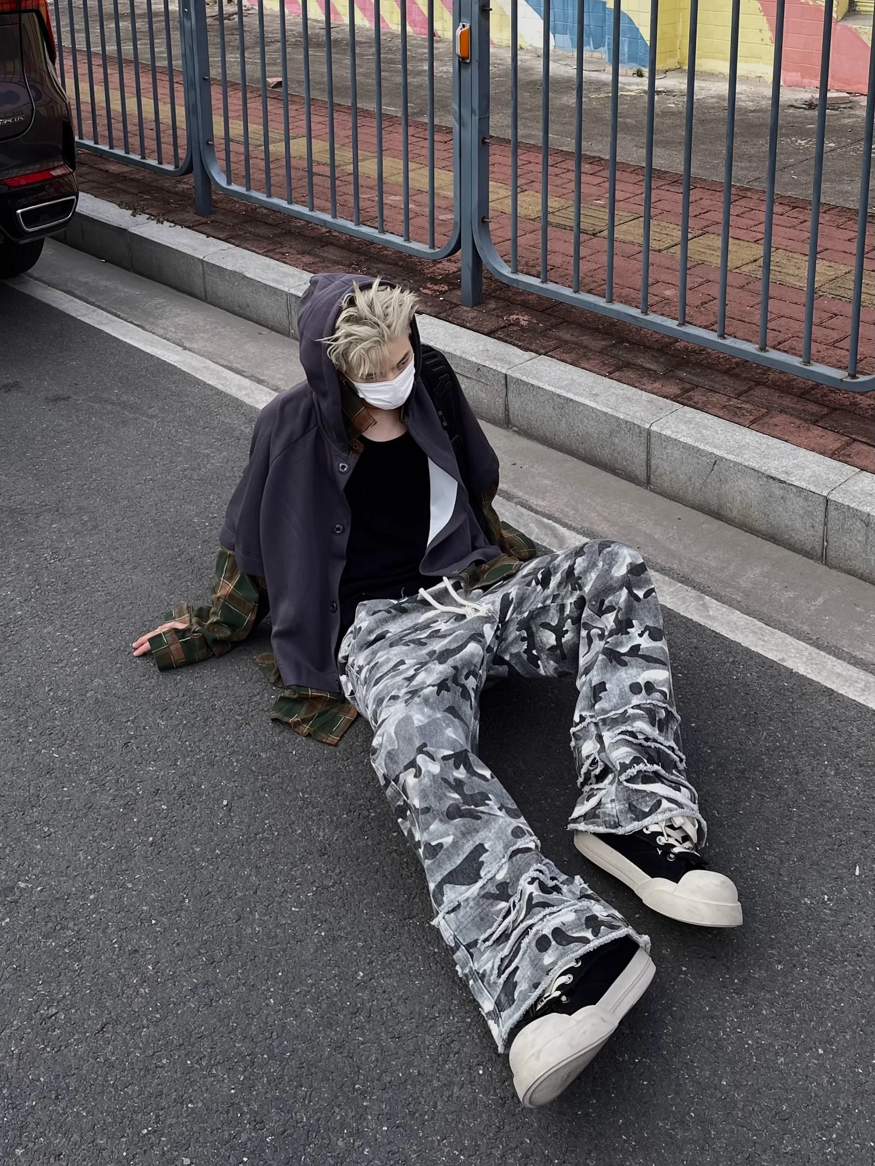 

Американские камуфляжные рабочие брюки High Street, мужские повседневные прямые брюки длиной до пола с широкими штанинами и разрушенным подолом