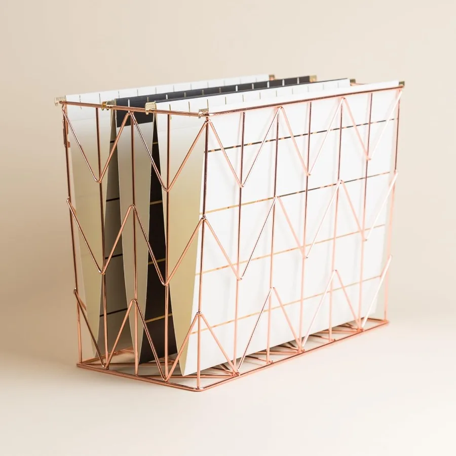 منظم مكتب الملفات المعلق من U Brands بتصميم معدني سلكي ذهبي وردي لتخزين المكاتب الكفاءة وإدارة المستندات في المنزل #6