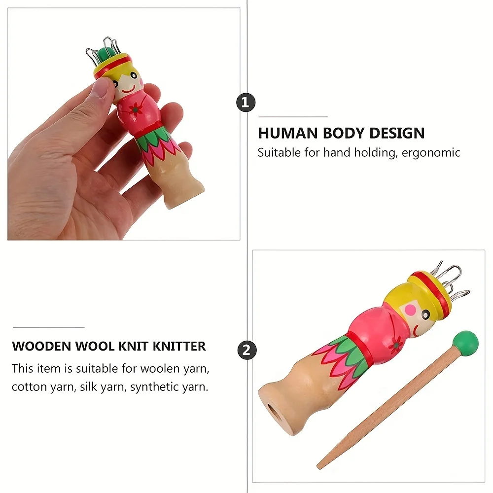Wooden handmade doll knitting machine, knitting thread reel, wooden knitting tool, hand drawn rope weaving machine, DIY knitting view 5