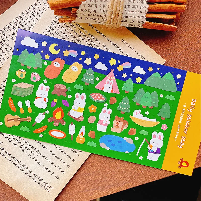Korean Import Original BONITO Kawaii Rabbit Pleasant Camping Paper Stickers Scrapbooking Diy Journal Stationery Sticker Gift