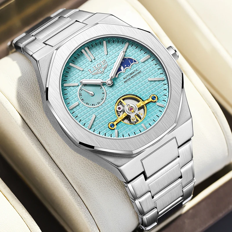 LIGE 2025 أفضل العلامات التجارية الفاخرة ساعة أوتوماتيكية للرجال موضة الأعمال ساعة الرجال العسكرية مقاوم للماء ساعات المعصم الميكانيكية للرجال
