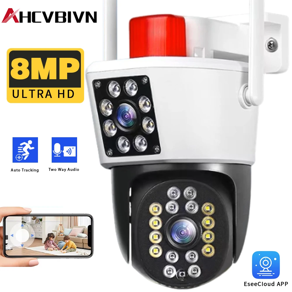 

4K 8MP Wi-Fi IP-камера Открытый PTZ IP-безопасность Защита Двойной экран с цветным ночным видением Автоматическое отслеживание Экрад
