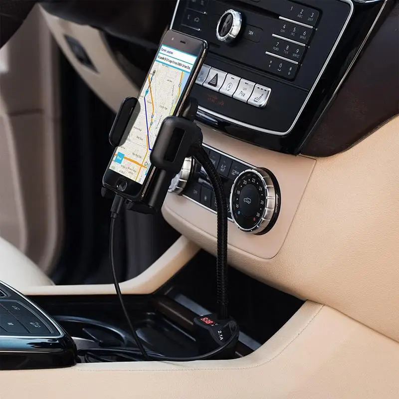 Car Cigarettes Lighters Phone Holder With Voltage Detector 360 Degree Rotatable USB Port Charger Bracket Car Mobile Phone Stand