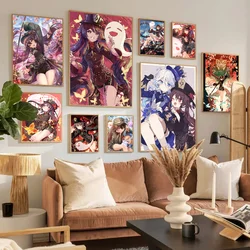 Genshin Impact Hu Tao Anime poster Sticky Whitepaper Sticker DIY Room Bar Cafe Kawaii Room Decor