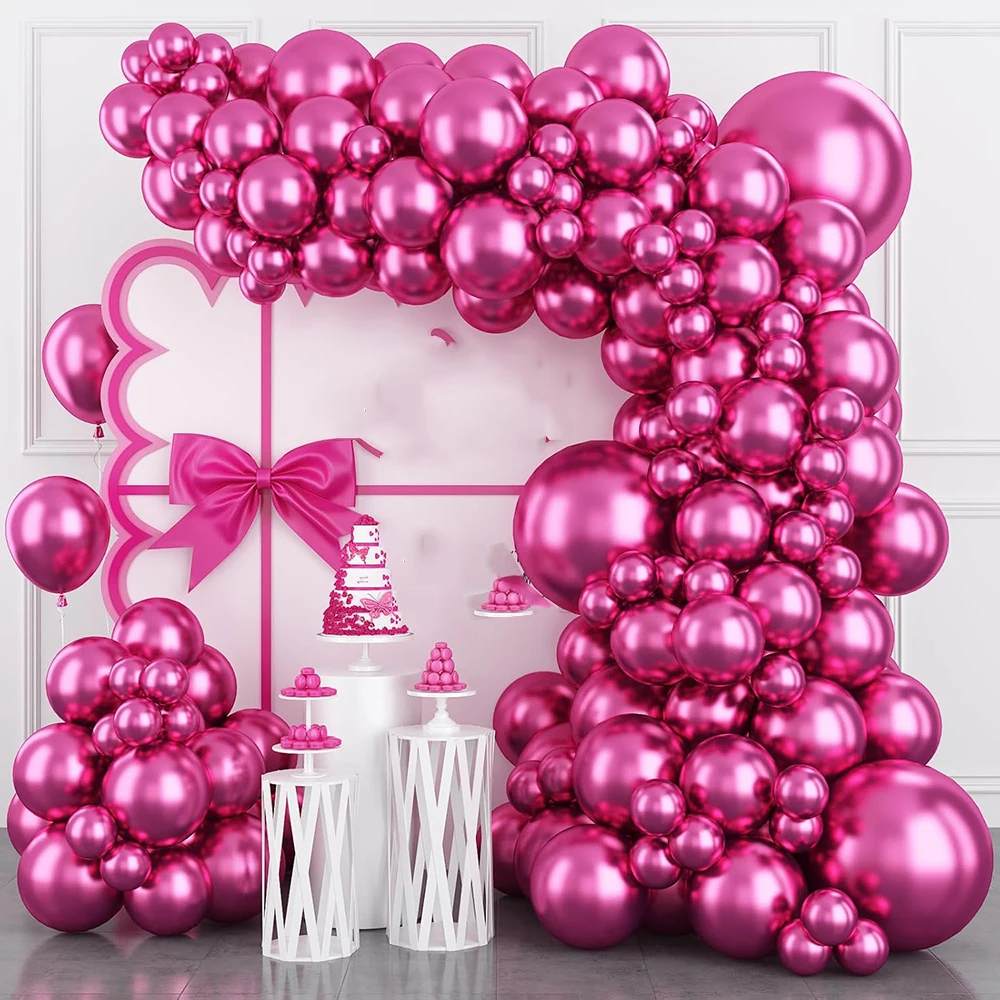 Metallic Hot Pink Balloons Garland Arch Kit 68Pcs Metal Gold Silver Balloon Wedding Girl Birthday Party Baby Shower Decor Globos view 3