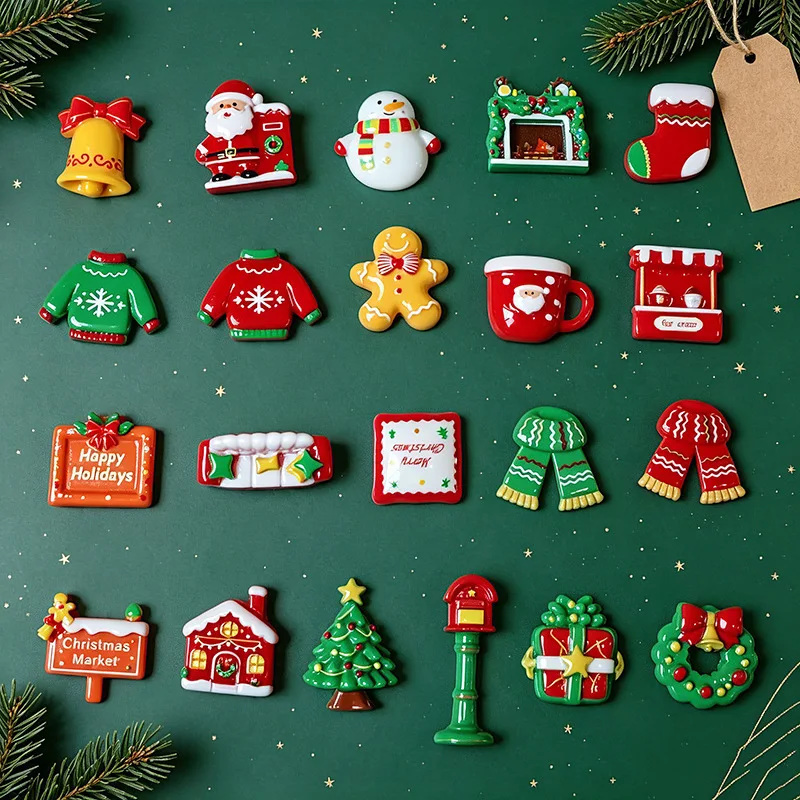 100pcs Kawaii Mini Christmas Tree Scarf Snowman Clothes Resin Flat Back Cabochon DIY for Hairpin Keychain Earrings Scrapbook